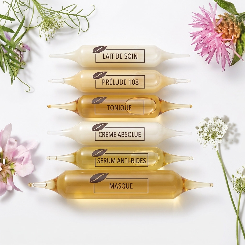 Лінійка засобів PHYT'S у скляних ампулах: Lait de Soin, Prélude 108, Tonique, Crème Absolue, Sérum Anti-Rides, Masque